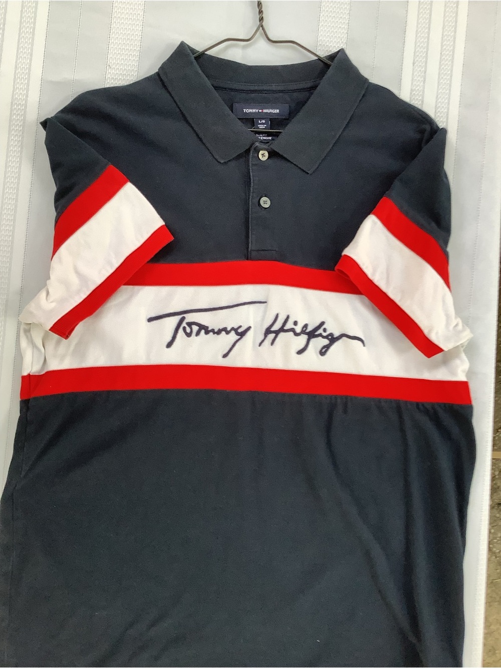 Tommy Hilfiger Men’s Navy Polo with Signature Stripe
